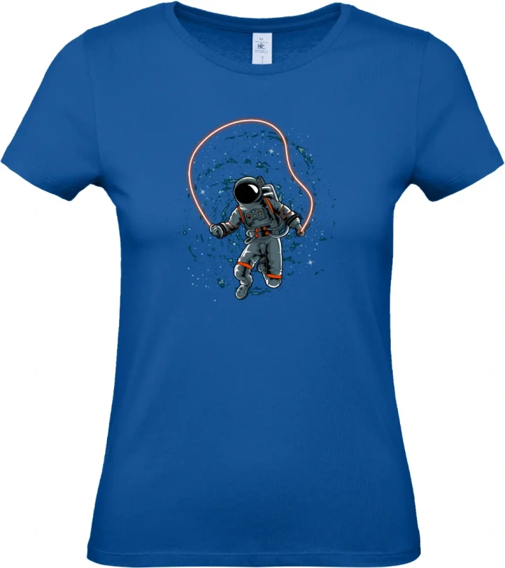 dámské královské modré tričko Vesmírná dovolená - Astronaut s plameňákem