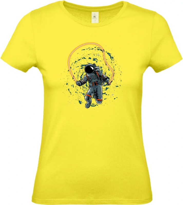 dámské citronové tričko Vesmírná dovolená - Astronaut s plameňákem