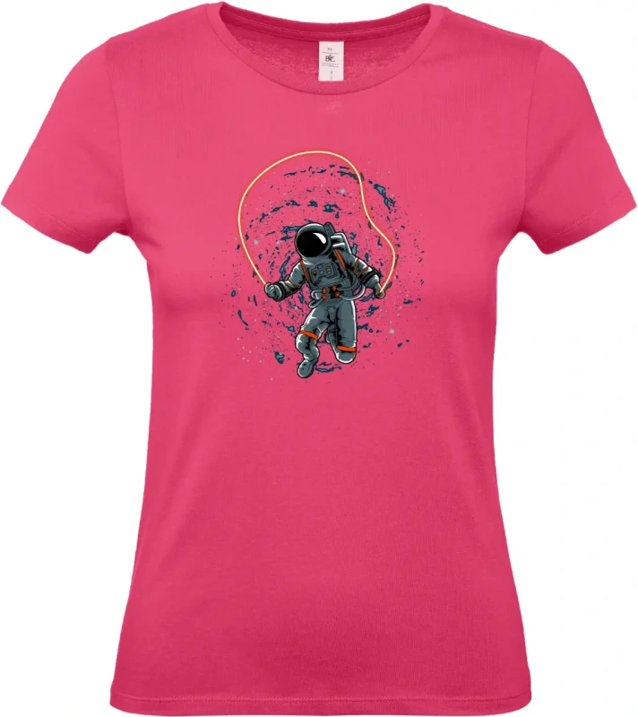 dámské ružové tričko Vesmírná dovolená - Astronaut s plameňákem