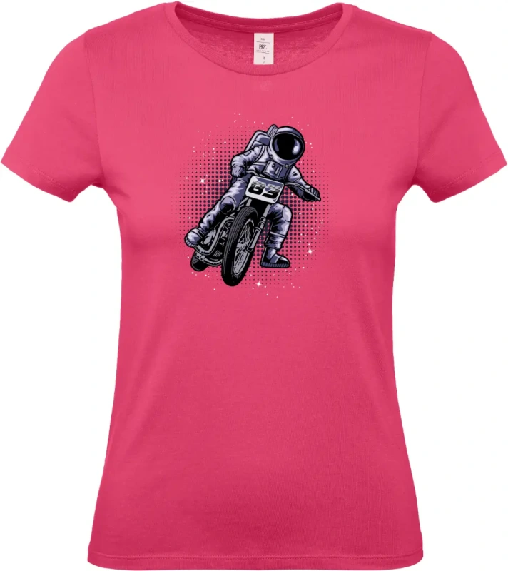 dámské ružové tričko Vesmírný Závodník - Astronaut na Motorce