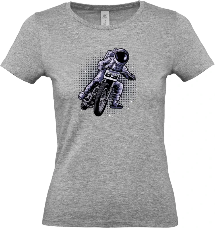 dámské světle šedé tričko Vesmírný Závodník - Astronaut na Motorce