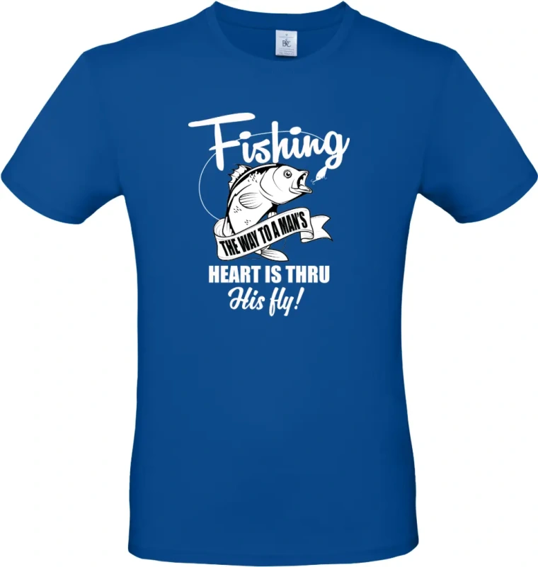 pánské kralovské modré tričko Fishing the way to a man's heart
