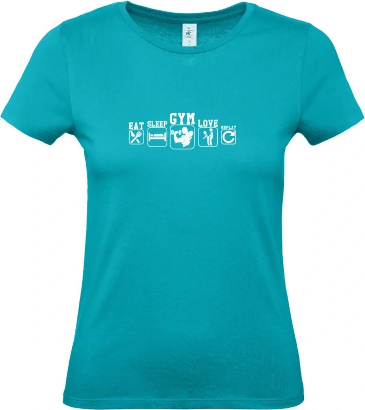 dámské tyrkysové tričko Eat Sleep Gym Love