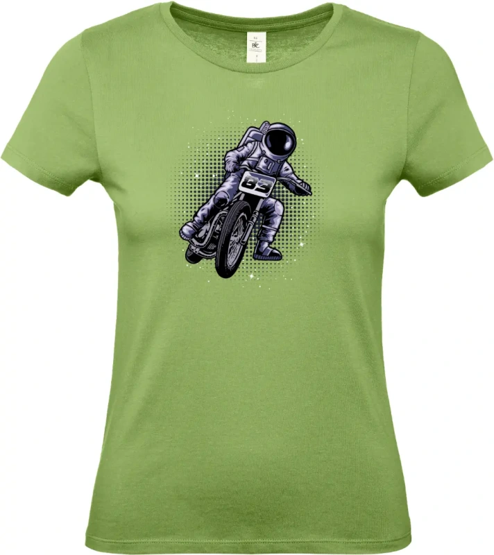 dámské pistáciové tričko Vesmírný Závodník - Astronaut na Motorce