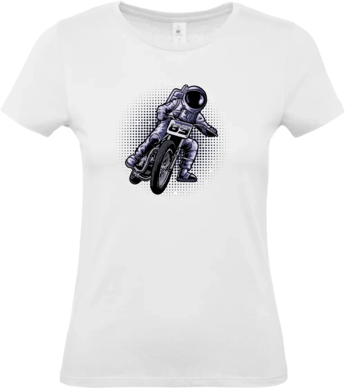 dámské bílé tričko Vesmírný Závodník - Astronaut na Motorce