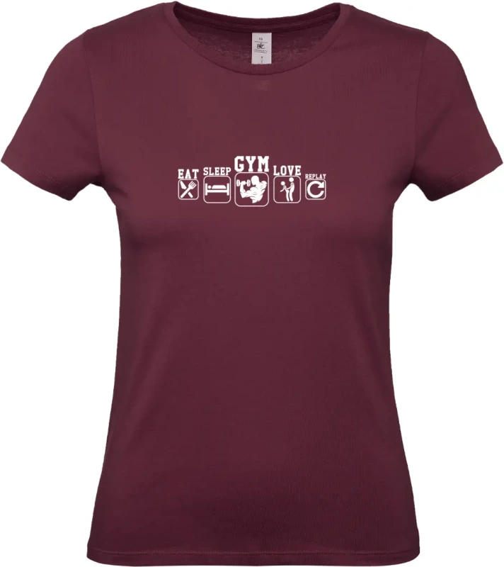 dámské vínové tričko Eat Sleep Gym Love