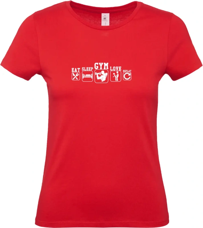 dámské červené tričko Eat Sleep Gym Love