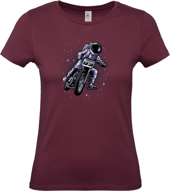 dámské vínové tričko Vesmírný Závodník - Astronaut na Motorce
