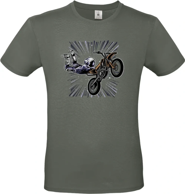 pánské khaki tričko Vesmírný Motorkář - Astronaut na MX stroji