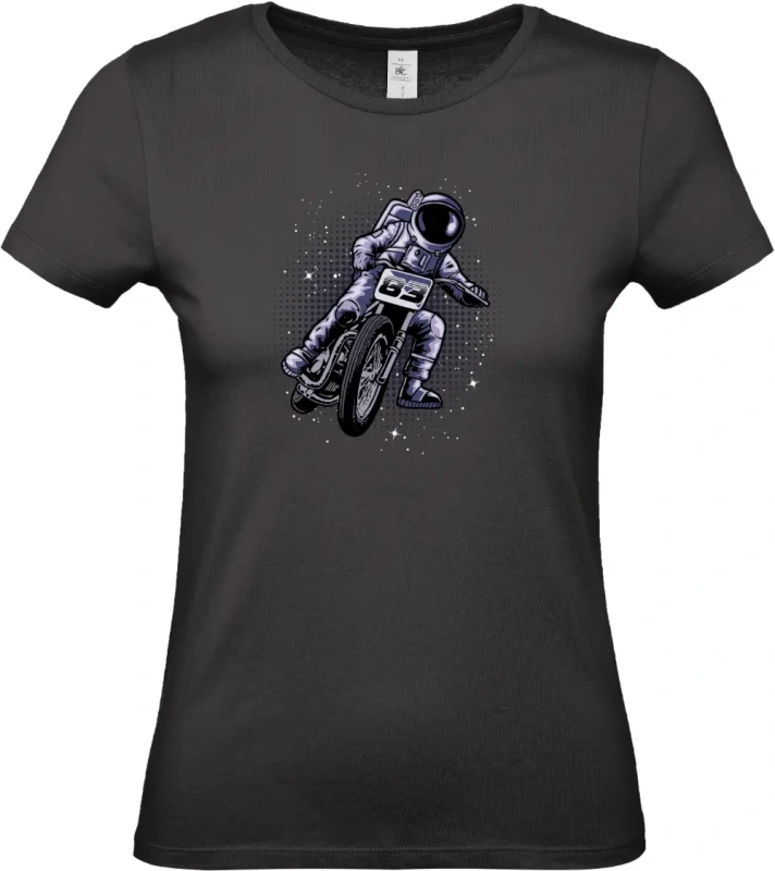 dámské černé tričko Vesmírný Závodník - Astronaut na Motorce