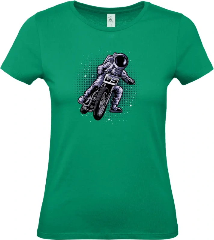 dámské kelly zelené tričko Vesmírný Závodník - Astronaut na Motorce
