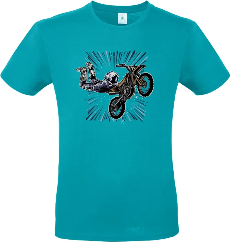 pánské tyrkysové tričko Vesmírný Motorkář - Astronaut na MX stroji