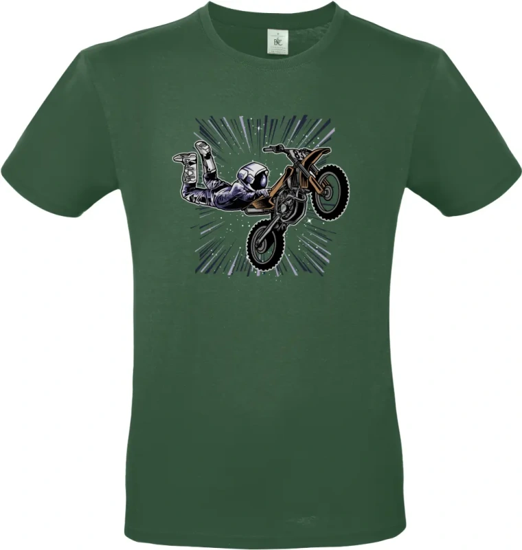 pánské láhvově zelené tričko Vesmírný Motorkář - Astronaut na MX stroji