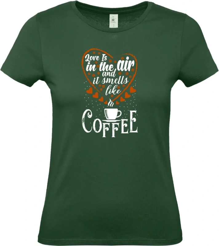 dámské lahvově zelené tričko Smells coffee