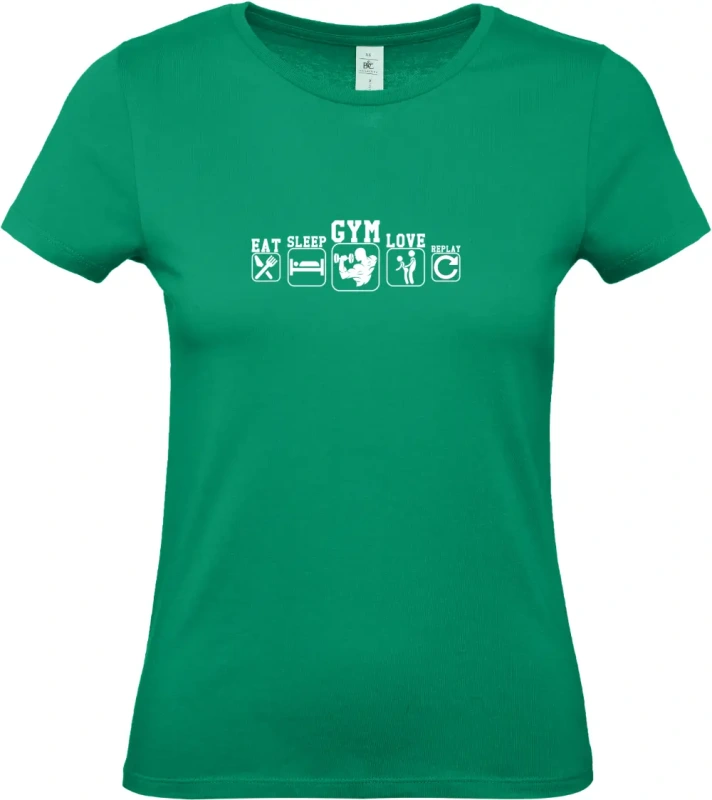 dámské kelly zelené tričko Eat Sleep Gym Love