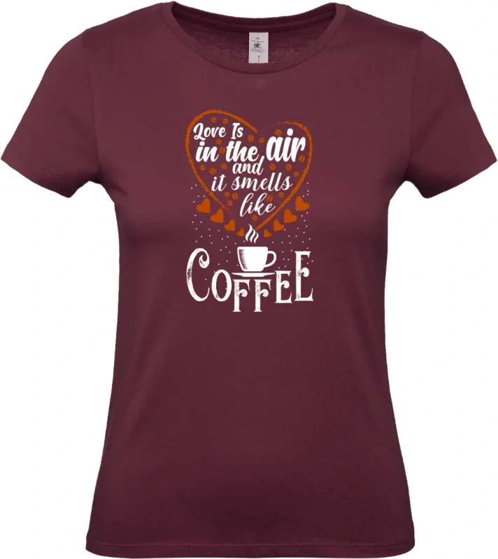dámské vínové tričko Smells coffee