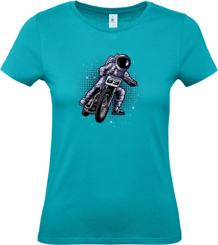 dámské tyrkysové tričko Vesmírný Závodník - Astronaut na Motorce
