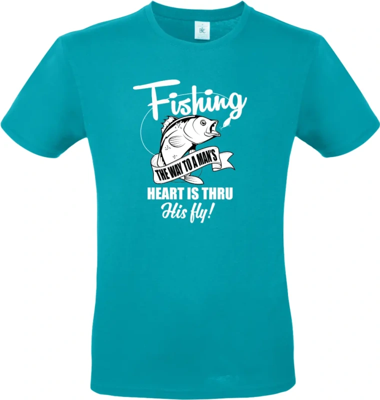 pánské tyrkysové tričko Fishing the way to a man's heart