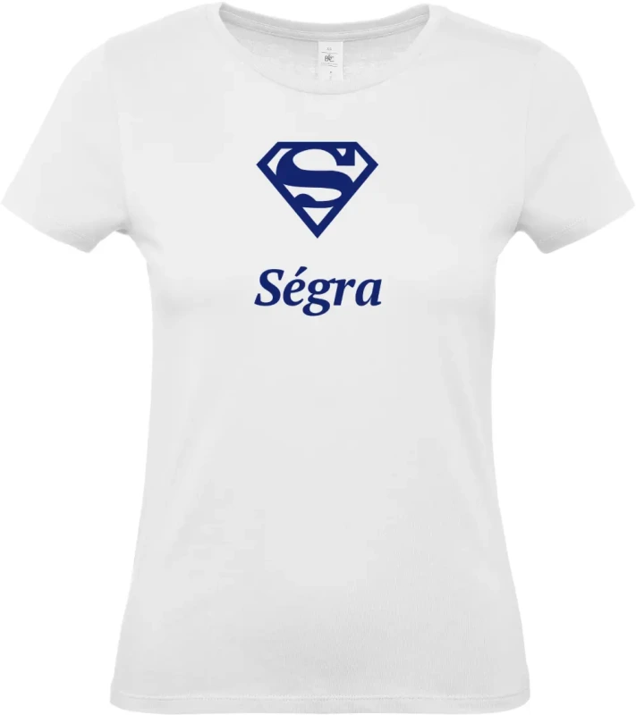 dámské bílé tričko Super Ségra s modrým textem