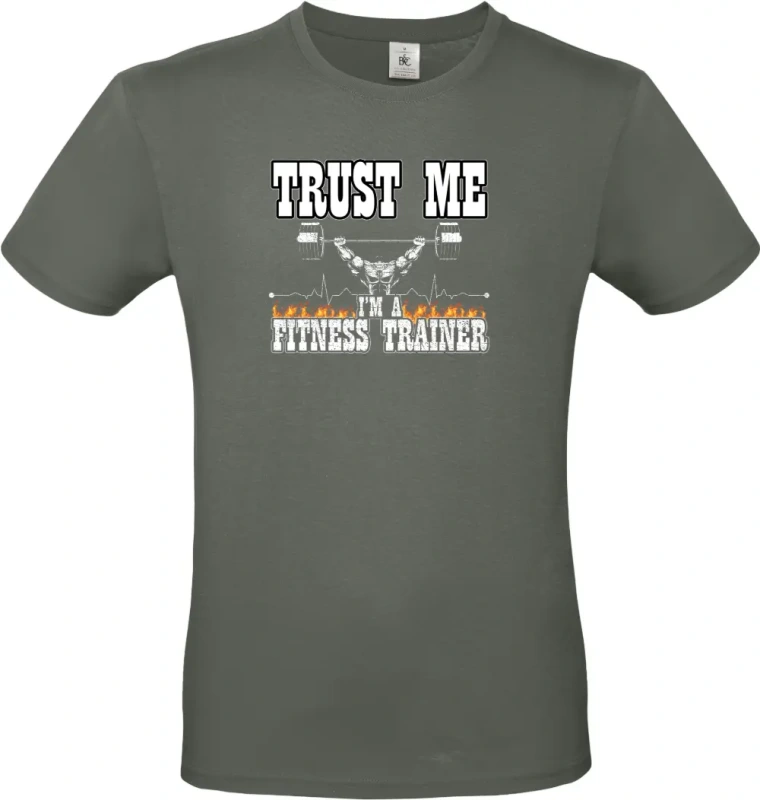pánské khaki tričko  TRUST ME IM A FITNESS TRAINER