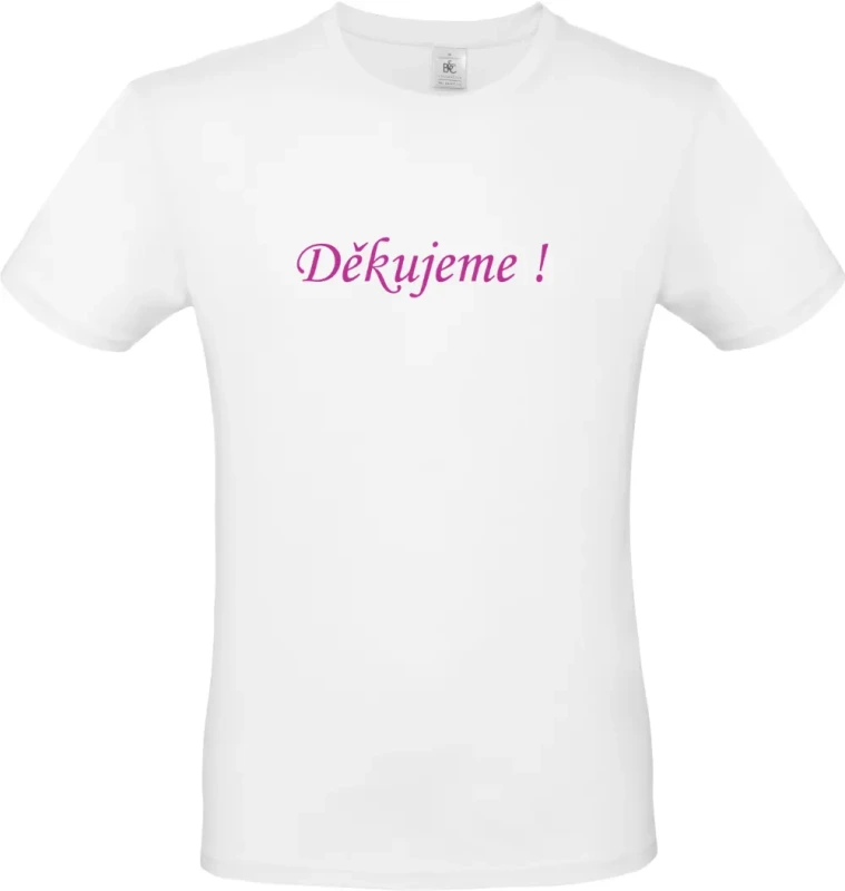 pánské bílé tričko s fialovým nápisem Děkujeme