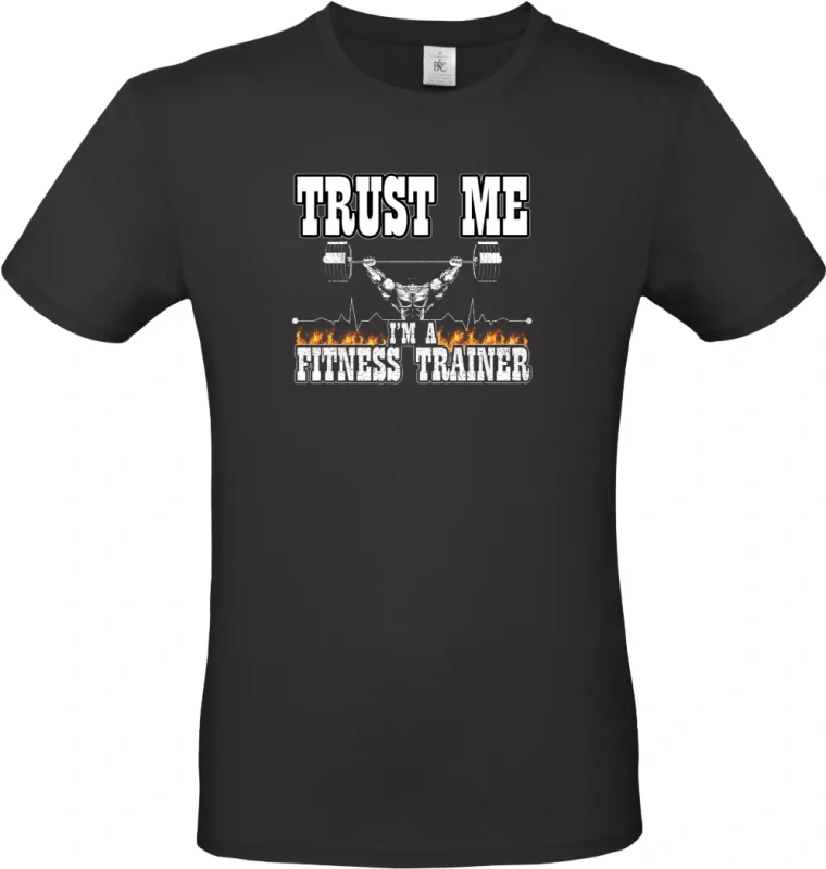 pánské černé tričko  TRUST ME IM A FITNESS TRAINER