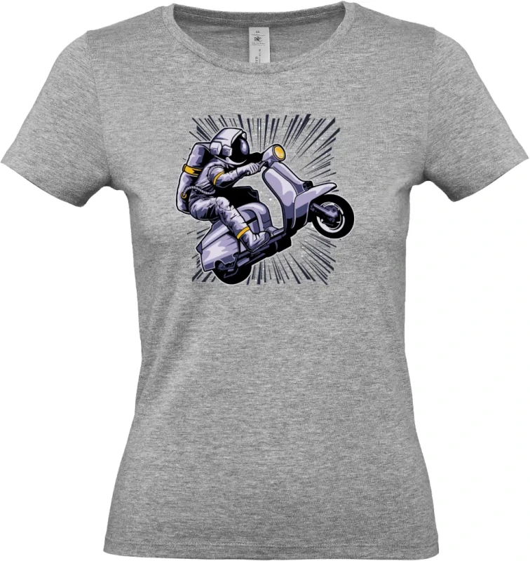 dámské světle šedé tričko Vesmírná Jízda - Astronaut na Skútru