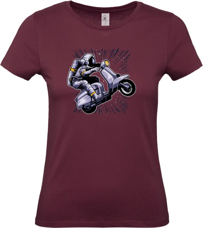 dámské vínové tričko Vesmírná Jízda - Astronaut na Skútru