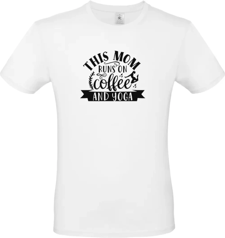 pánské bílé tričko This Mom Runs On Coffee and Yoga