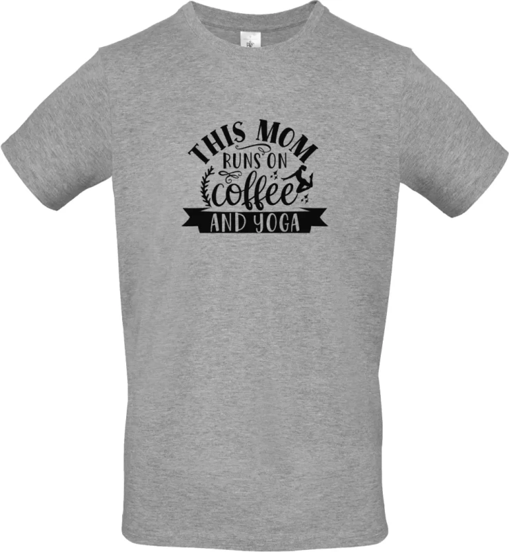 pánské sportovní šedé tričko This Mom Runs On Coffee and Yoga