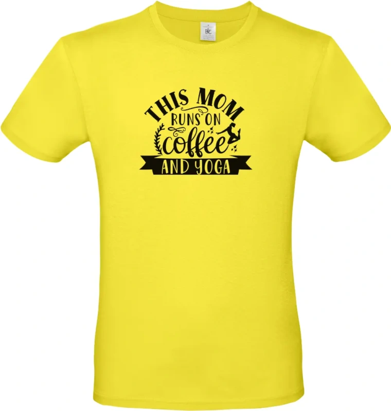 pánské citronové tričko This Mom Runs On Coffee and Yoga