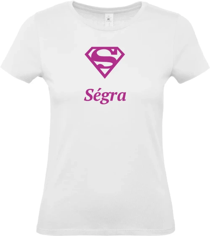 dámské bílé tričko Super Ségra s fialovým textem