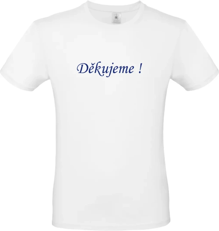 pánské bílé tričko s modrým nápisem Děkujeme