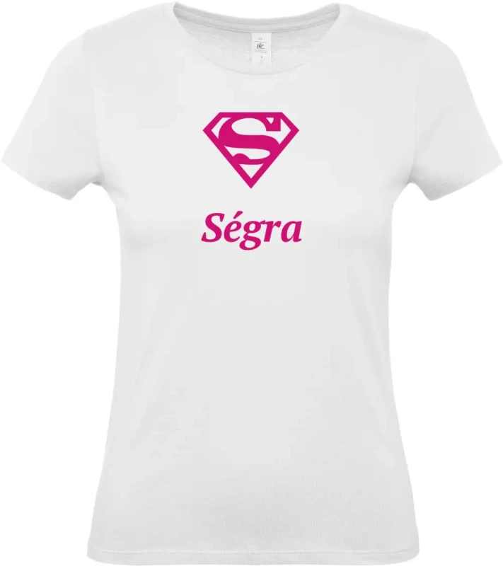 dámské bílé tričko Super Ségra s růžovým textem