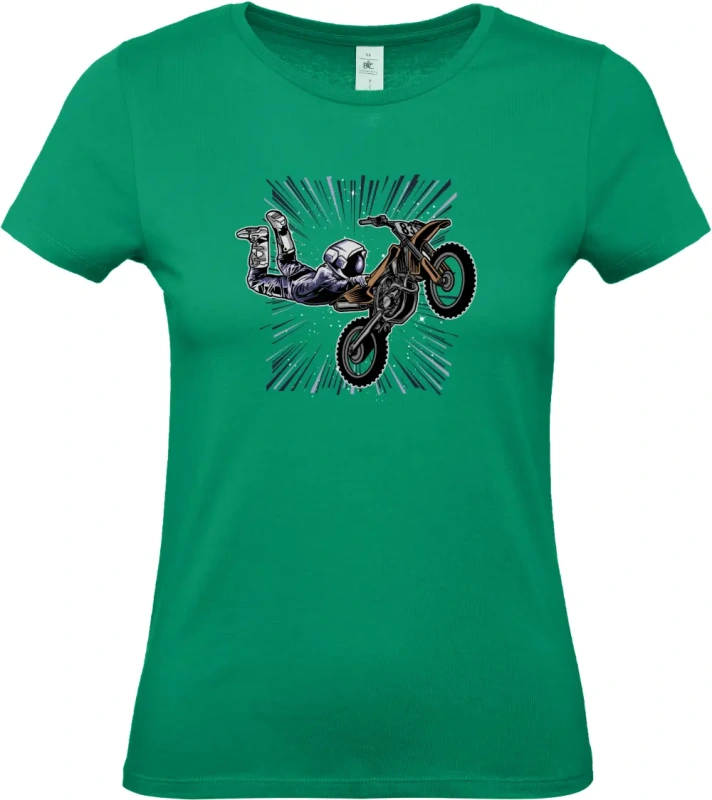 dámské kelly zelené tričko Vesmírný Motorkář - Astronaut na MX stroji