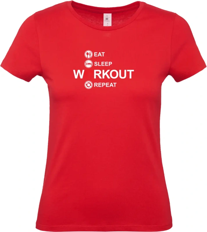 dámské červené tričko  Eat Sleep Workout Repeat