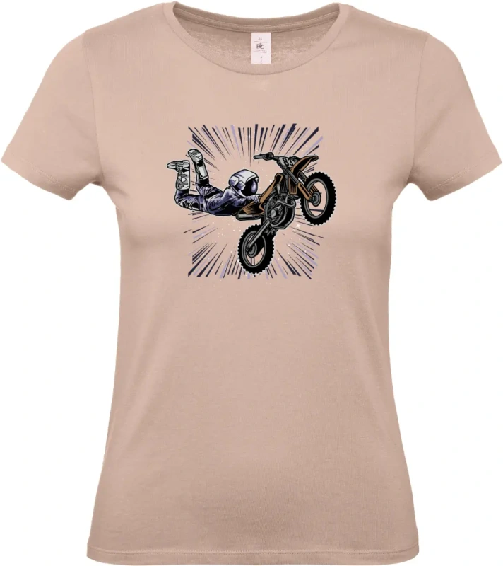 dámské světle ružové tričko Vesmírný Motorkář - Astronaut na MX stroji