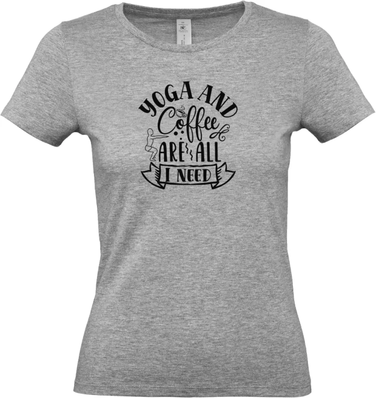 dámské sportovní šedé tričko Yoga and Coffee Are All I Need