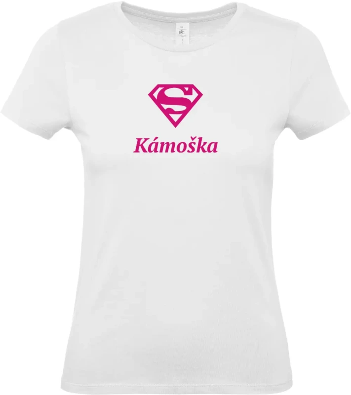 dámské bílé tričko Super Kámoška s růžovým textem