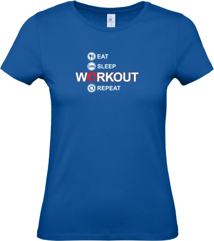 dámské kralovské modré tričko  Eat Sleep Workout Repeat