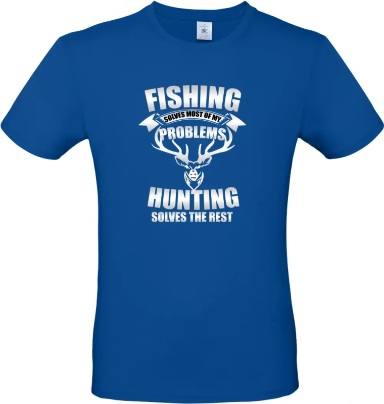 pánské kralovské modré tričko Fishing and Hunting Solve Everything