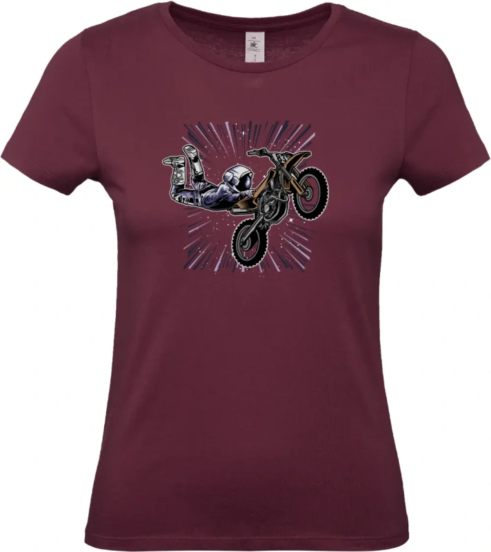 dámské vínové tričko Vesmírný Motorkář - Astronaut na MX stroji