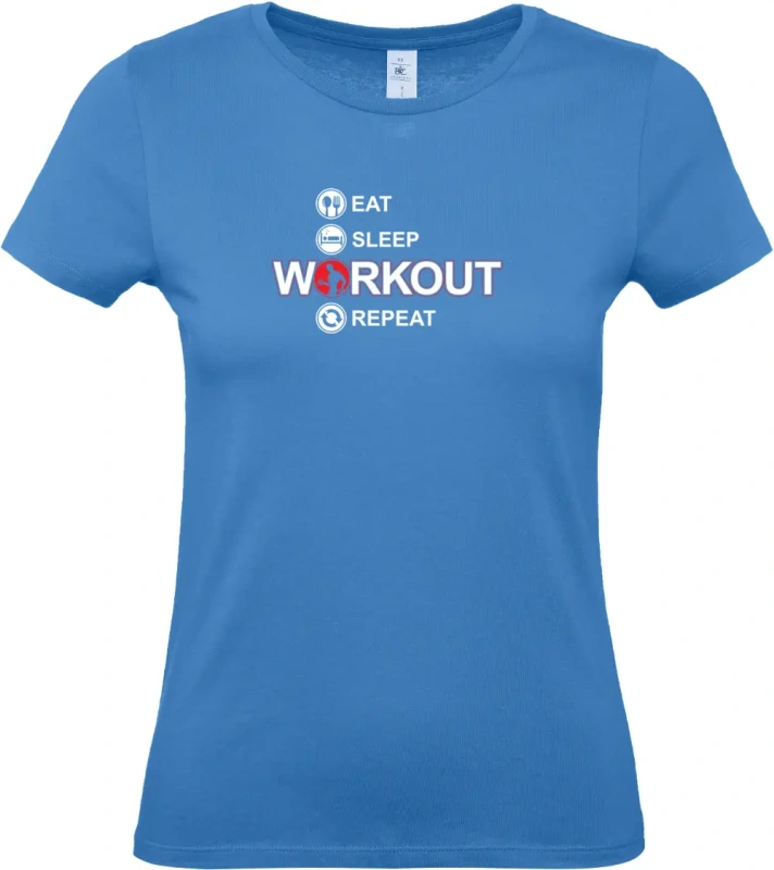 dámské azurové tričko  Eat Sleep Workout Repeat