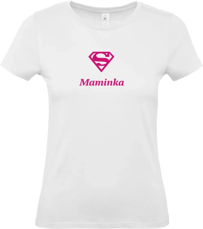 dámské bílé tričko Super Maminka s růžovým textem