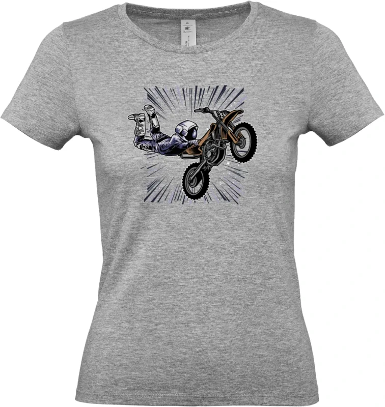 dámské světle šedé tričko Vesmírný Motorkář - Astronaut na MX stroji