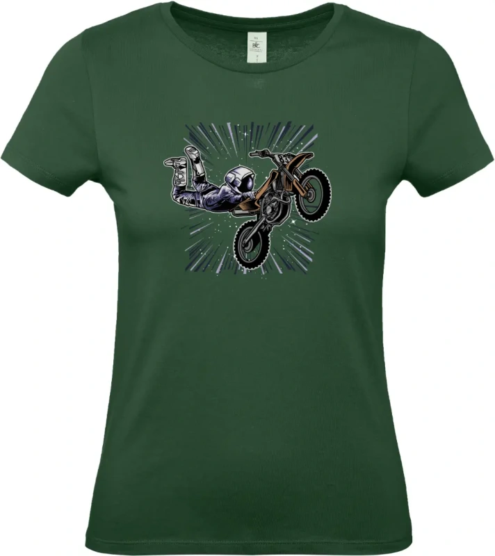 dámské láhvově zelené tričko Vesmírný Motorkář - Astronaut na MX stroji
