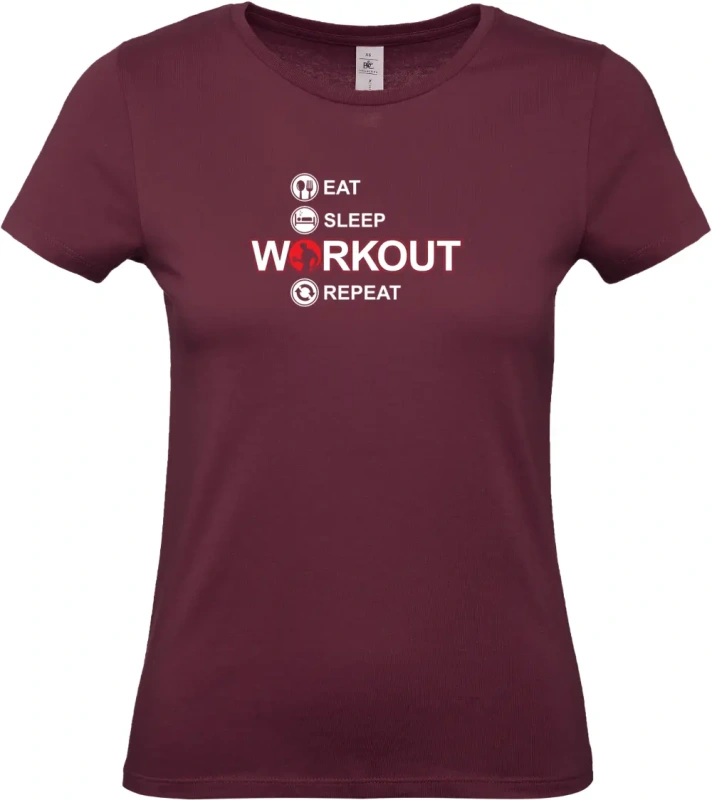 dámské vínové tričko  Eat Sleep Workout Repeat