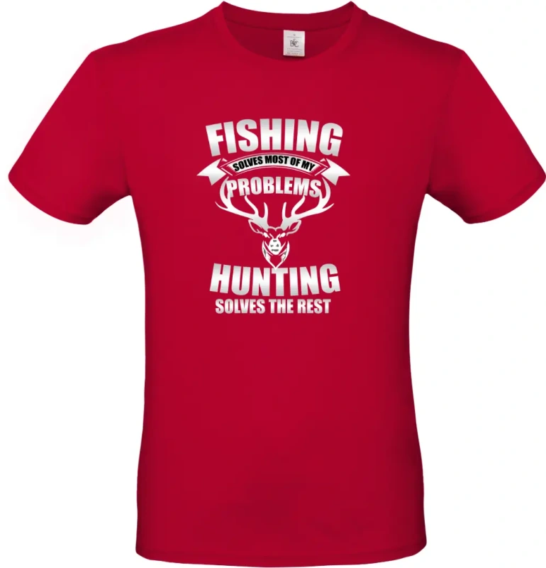 pánské tmavě červené tričko Fishing and Hunting Solve Everything