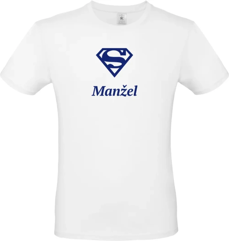 pánské bílé tričko Super Manžel s modrým textem