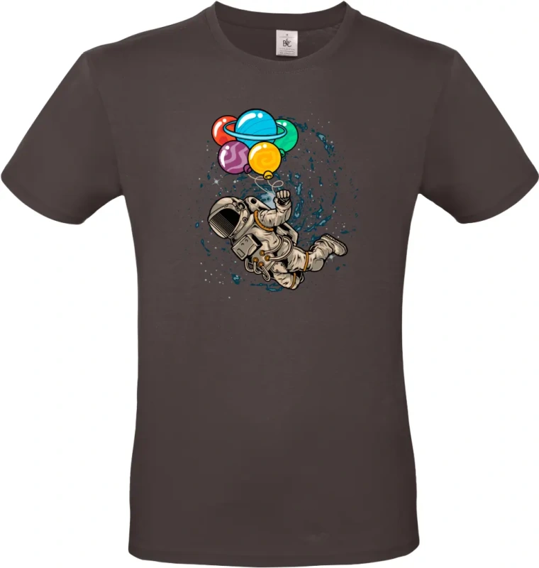 pánské hnedé tričko Kosmický Snílek - Astronaut s Planetovými Balóny